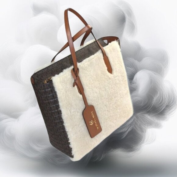 Michael Kors Sinclair Logo Authentic Shearling Large Zipper Top Tote (NW… - Picture 1 of 14